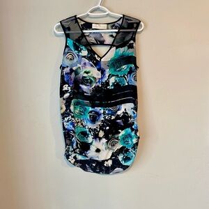 Amanda Uprichard Black Blue Purple and White Floral Top M Boho Whimsygoth